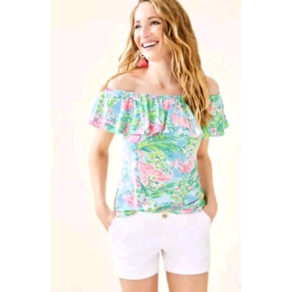Lilly Pulitzer La Fortuna Off Shoulder Top Women's Size Medium Multi Floridita - Picture 2 of 4